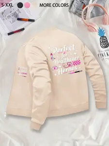 Healthcare Heroes Medical Theme Baseball Jacket - Personalized Print Zippered Jacket, Sports Jacket, Women's Trendy Casual Style, Suitable for Autumn and Winter Fashion