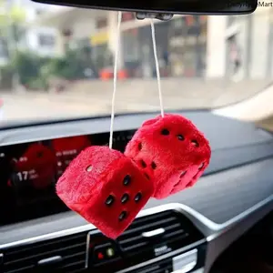 Cute Soft Dice-Shape Plush Car Rearview Mirror Hanging Ornament, 2-Pack Fashion Accessory, Car Hanging Decoration