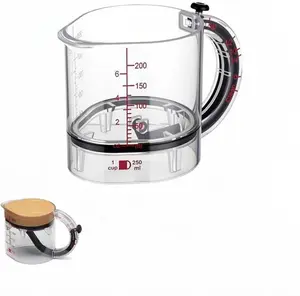 Adjustable Measuring Cup, Clear Measuring Cups with Ergonomic Handle, 250ml (8.5oz) Red Easy-Read Markings, Measuring Cup for Baking Cooking Prep & Drink Making, New Year Kitchen Essentials