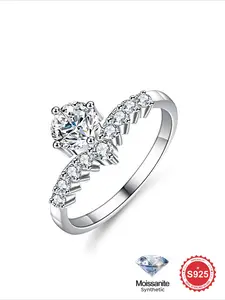 1 Pc Fashionable Elegant Synthetic Moissanite Princess Headpiece Crown ins Ring women's real S925 Sterling Silver Dating Party Eternal Commitment Wedding Engagement Ring Women's High-End Jewelry Anniversary Gift Girlfriend Gift Valentine's Day Date Gift
