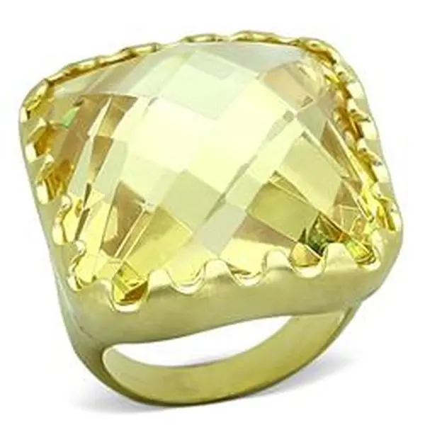 Women's Fashion Ring in Matte Gold Plated Brass, Featuring a Citrine Yellow AAA Grade Cubic Zirconia Stone - Size 5, Size 5 Ring, Citrine Stone, Brass Metal, Female Ring