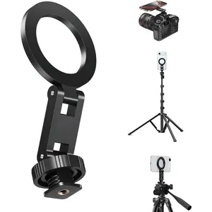 Magsafe Tripod Mount Adapter with 1/4" Screw & Hot Shoe, Lightweight Compact Cell Phone Tripod Mount for Camera,  Camera Holder with Dual Hinges for  17 16 15 14 13 Series