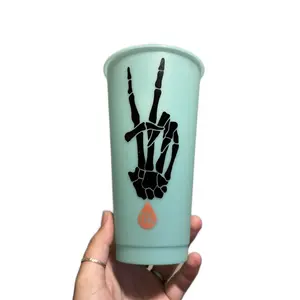 Skeleton peace sign color changing cup