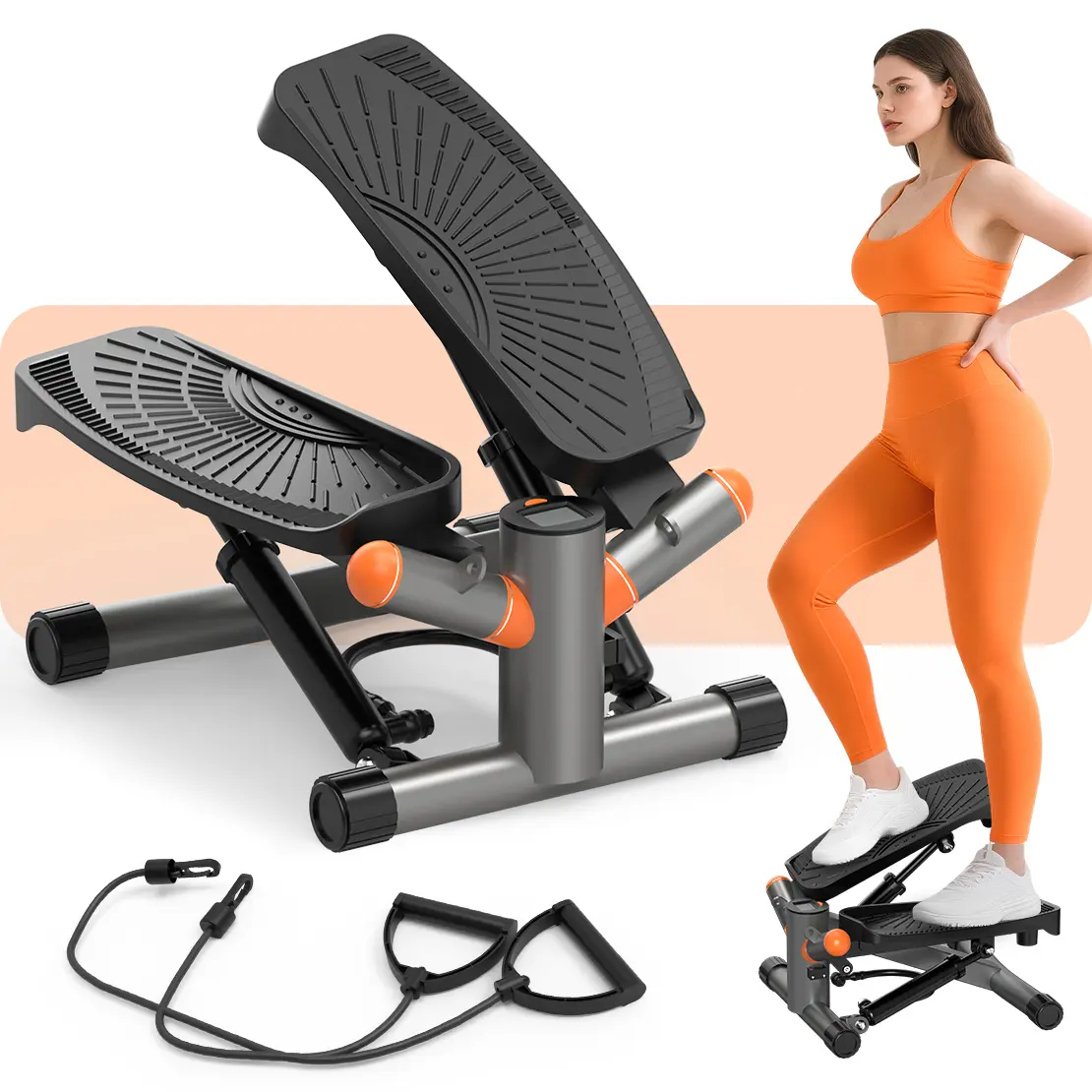Relife Sports Mini Stepper for Exercise Twist Stepper with Resistance Bands Space-saving Stair Stepper with LCD Monitor and 330LBS Weight Capacity for Home and Office use
