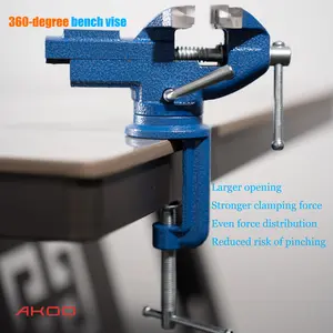 AKOO 360° Swivel Base Bench Vise for Woodworking, Cutting, Drilling, Metalworking, Table Bench Vice with Adjustable Clamp Height, Stable Grip, Easy Setup, Universal Table Vise for Home & Workshop heavy-duty task【B】