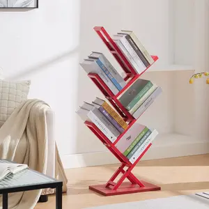 5 Tier Tree Bookshelf - Floor Standing Storage Organizer for Books, CDs, and Magazines in Narrow Spaces