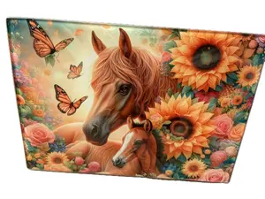 Mare And Colt with Sun Flower Glass Cutting Board