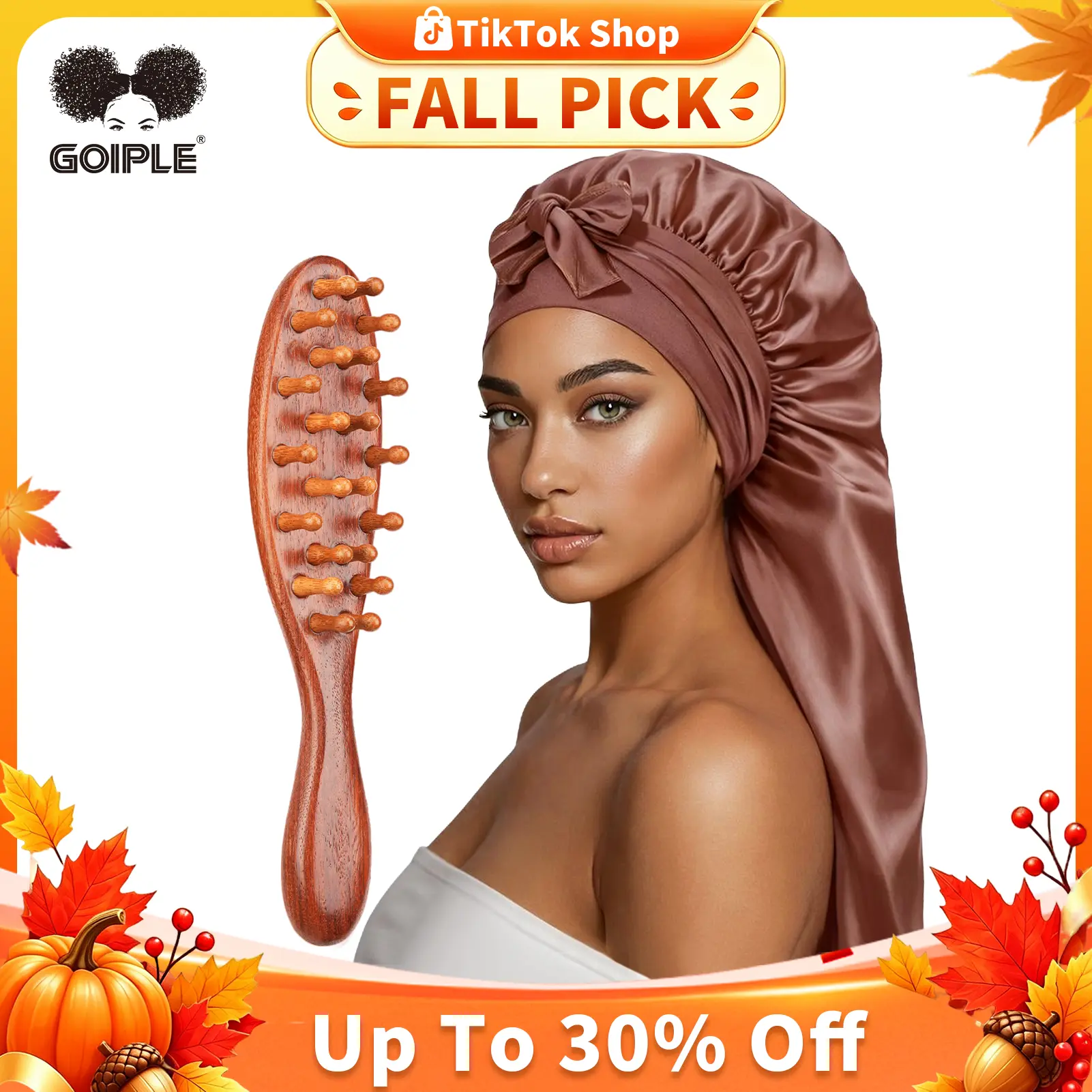 Goiple Unisex 2-Piece Wood Grain Haircare Brushes & Combs Set - BOGO Deal, Anti Tangle Detangler, Anti-Frizz Grooming Brush, Loc Tool, Braid Bonnet, Secure Comfortable Wear for Protective Hairstyles