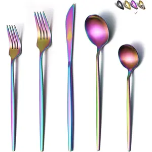 Matte Rainbow Flatware Set 20 count, Stainless Steel Colorful Silverware Set, Titanium  Matte Rainbow Cutlery Set, Matte Rainbow Utensil Sets, Service Set for 4 (Matte Rainbow)
