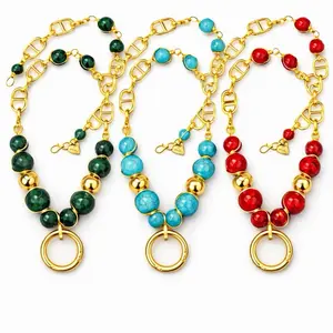 Maite Jewelry                                            FUERZA ELEMENTAL Necklace in Four Colors Green Turquoise Red Tiger Eye Natural Stones Gold Details