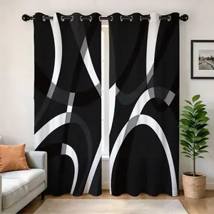 Blackout Curtains (2 Panels &Black and White Abstract Stripes for Home Decor) - Thermal Insulated,Soundproof Printed Drapes for Living Room, Bedroom, and Office
