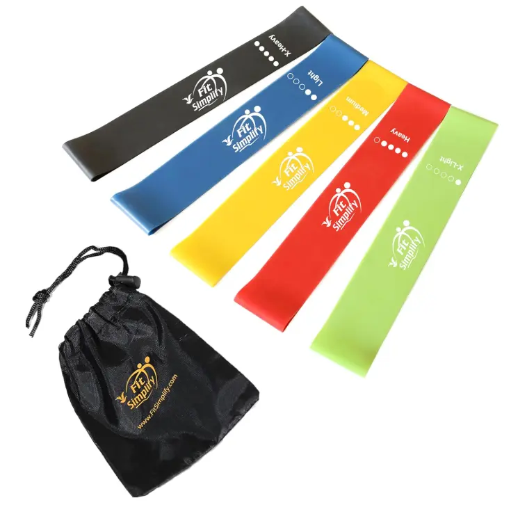 Resistance Loop Exercise Bands with Instruction Guide and Carry Bag, Set of 5