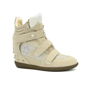 Hidden Wedge Sneakers for Women High Top Fashion Sneaker Suede High Heel Platform Tennis Triple Strappy Band Casual Vintage Dressy Comfy Campus Retro Sneaker 7cm