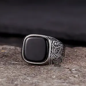 GTHIC Vintage Square Gemstone Stainless Steel Unique Ring, Statement Costume Jewelry, Birthday Gift, Daily Wear Unique Rings