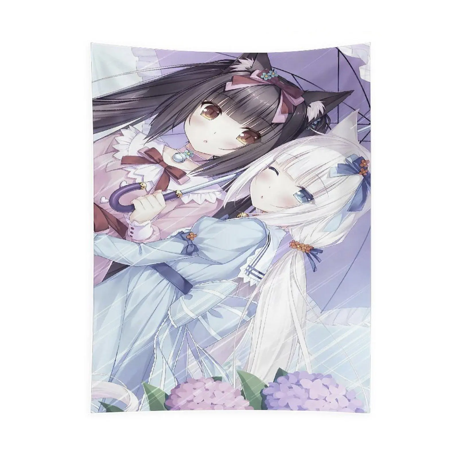 Anime Style Cat Girl Tapestry Wall Hanging - Kawaii Fantasy Illustration, Whimsical Home Decor, Cute Japanese Aesthetic Bedroom & Gaming Room Accent