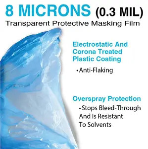 MAXIFILM Blue Plastic Sheeting 16ft x 350ft Roll - 8 Micron 0.3 Mil Protective Film for Auto Car Painting & Bodyshop Repair