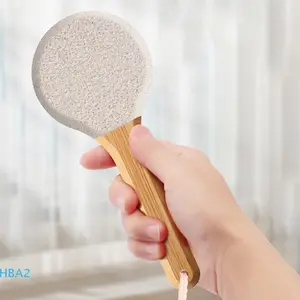 Round Foot Pumice Stone Callus Remover Exfoliating Pedicure Tool with Bamboo Handle, Effective Feet Care Accessory