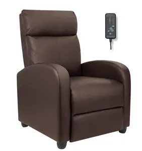 Home Theater Recliner with Massage, Faux Leather, Brown