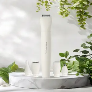 All-in-One Women Electric Razor With 4 Heads for Brows Bikini Underarm Leg Face Body Hair Removal Waterproof Device Light Weight Travel-Friendly Silky Smooth Trimmer Effortless Premium Aesthetic Matte Whites