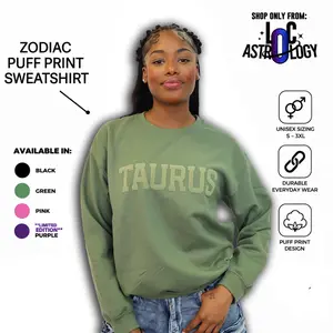 Sweatshirt: Zodiac and Astrology Puff Print Unisex T-Shirts, Choose Your Color Crewneck Style