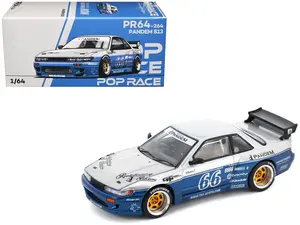 Pandem S13 RHD (Right Hand Drive) Silver and Moontech Blue Metallic with Graphics 1/64 Die Cast Model Car by Pop Race