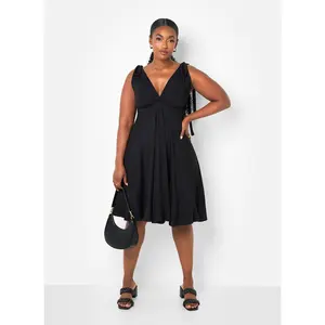 Blythe Tie Strap Ruffle Hem Mini Skater Dress - Black