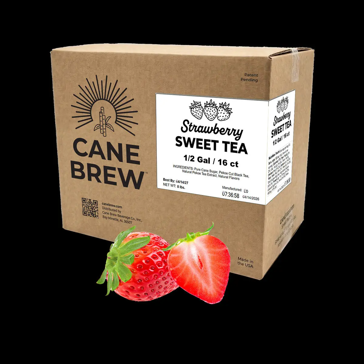 Cane Brew Strawberry Sweet Tea - 16 Half-Gallon Tea & Sugar Bags - Makes 8 Gallons - Gluten Free - Resealable Bag - Non-Returnable