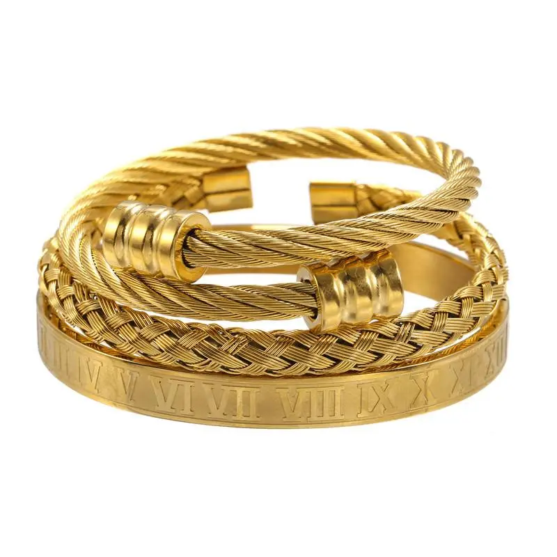 Z307 Men's Bracelet Three-Piece Titanium Steel Woven Roman Numeral Adjustable Opening Bracelet