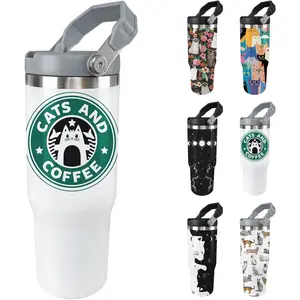 30oz Insulated Stainless Steel Cat Tumbler Water Bottle - Coffee Mug with Lid, Straw, Thermal Functionality, Outdoor Drinkware, Funny Gift for Women