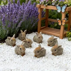 5-Piece Mini Resin Rabbit Model Set, Cute Collectible Figurines, Adorable Small Bunny Statue Decorations, Perfect for Micro Gardens & Easter Gifts