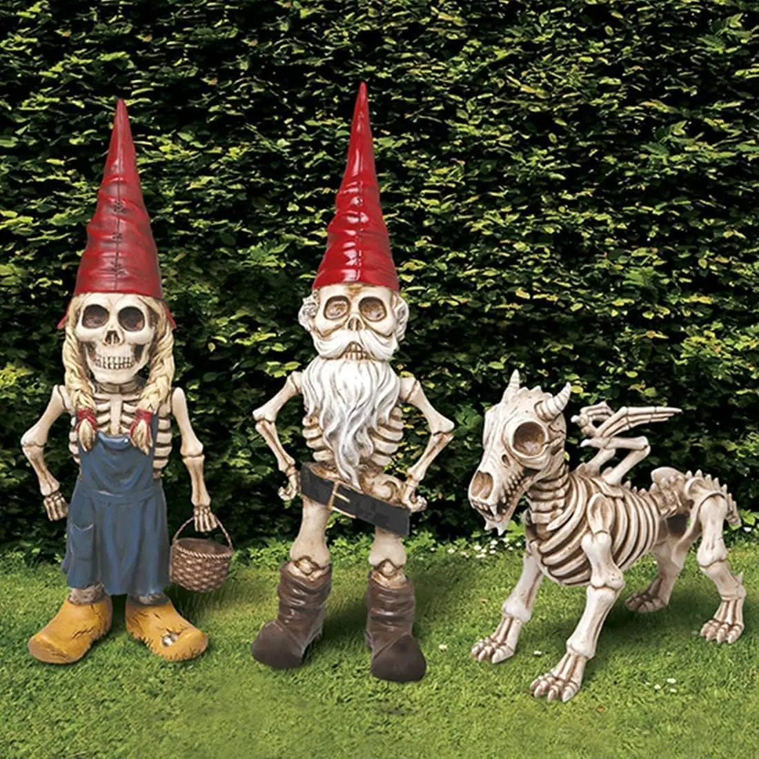 Skeleton Garden Gnome Statues – Resin Zombie Dwarf Figurines for Halloween Yard Decor, Horror Outdoor Ornaments