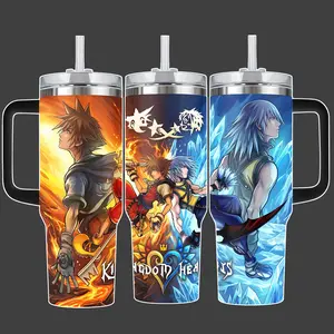 Kingdom Hearts Sora x Riku Tumbler with Lid and Straw, Fire & Ice Anime Travel Mug, 20oz 40oz