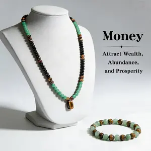 Green Aventurine & Tiger Eye Money Attraction Necklace, Natural Healing Crystal Pendant for Wealth & Prosperity, Long Chain Sweater Necklace, Ideal Gift Jewelry for Men and Women, Jewelry Charms for Anniversary, Vacation &Theme Parties summerwins