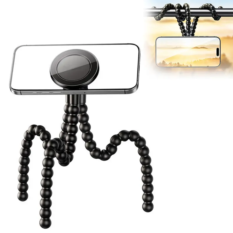 Magnetic Flexible Tripod for iPhone, Mini Bendable Tripod Phone Stand for Magsafe Stroller Treadmill Tube Motorcycle Arm Phone Holder Selfie Stick for Video Recording for Phones Action Camera