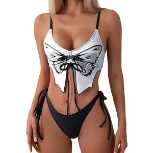 Women's Two-Piece Bikini Set, Sexy Butterfly Print Design, Summer Beachwear, Fashionable & Cute Swimsuit, All Seasons