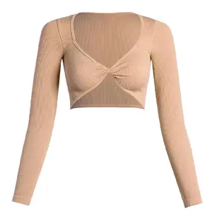 Long Sleeve Crop Top - Cream, Fitted Design, Ruched Detail, Women's Shirts - Womenswear Basic Comfort Short chic style outfit nfr  outfits  2024  women