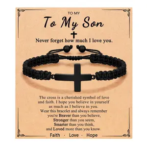 Cross Bracelet for Men Boys – Faith Protection Gift for Son, Christian Braided Rope Bracelet, Inspirational Religious Jewelry, Easter Gift