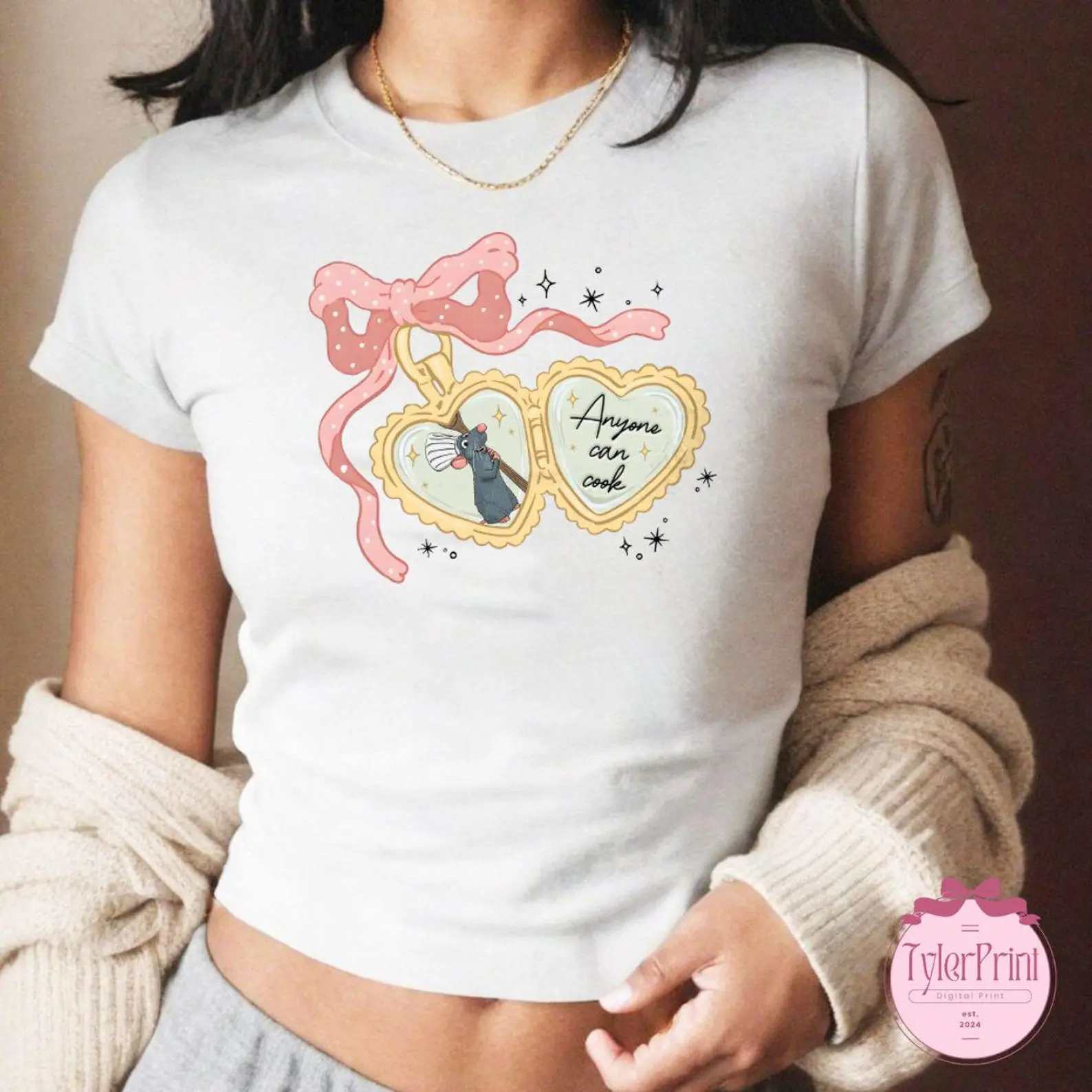 Coquette Bow Remy Baby Tee Crop Top, Remy Little Chef Anyone Can Cook Ratatouille Shirt, Girls Trip Shirt Girly Aesthetic Tee