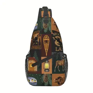 [Made in US] Crossbody Chest Bag Hiking Backpack Rustic Lodge Bear Moose Deer Shoulder Bag Folding Large Capacity Fashion Durable Can Be Used For Shopping, Work, Leisure Travel Beach Bag Fishing Backpack Gothic Bat Messenger