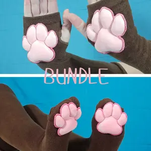 Brown Thigh High Cat Paw Socks & Glove Set– Pink Plush Paw Pads