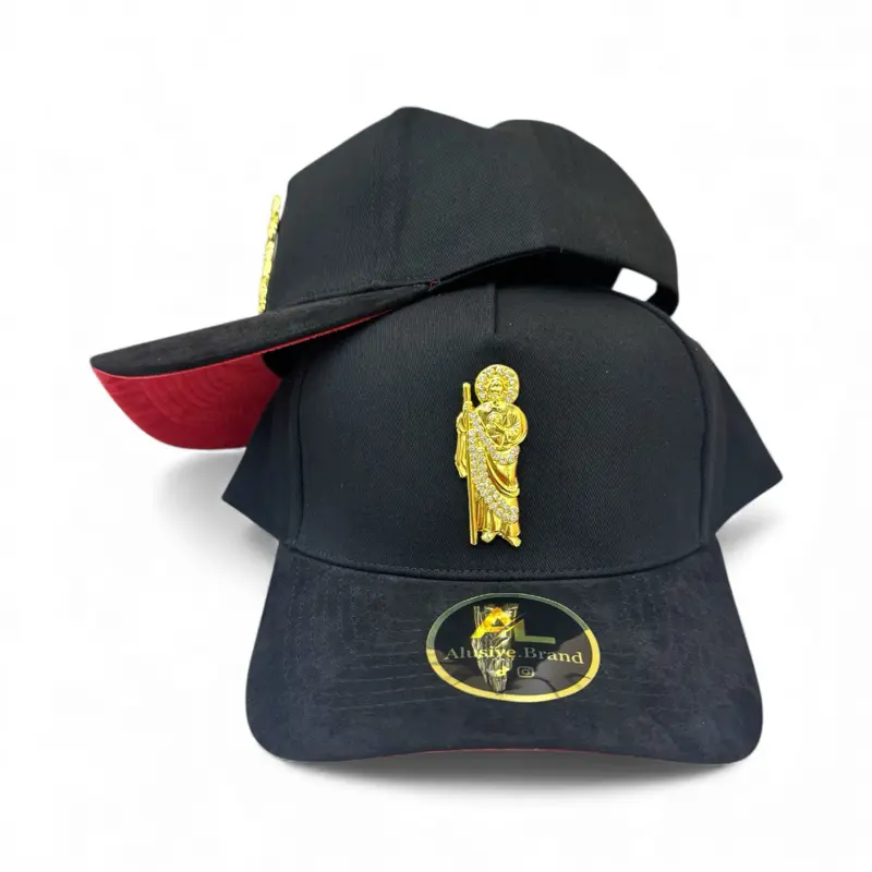 Alusive Brand San Judas Tadeo Hat Metal Black with Unique Green Character Emblem