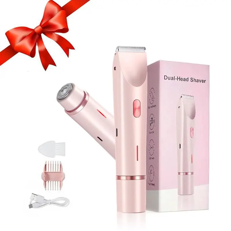 Electric Hair Trimmer, 1 Set Rechargeable 2 in 1 Double Head Hair Removal Device & Accessories, Body Hair Trimmer, Waterproof Hair Trimmer for Women