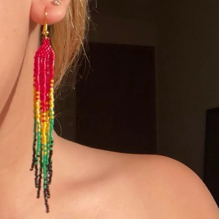 Rasta Beaded Glass Seed Beads Fringe Earrings