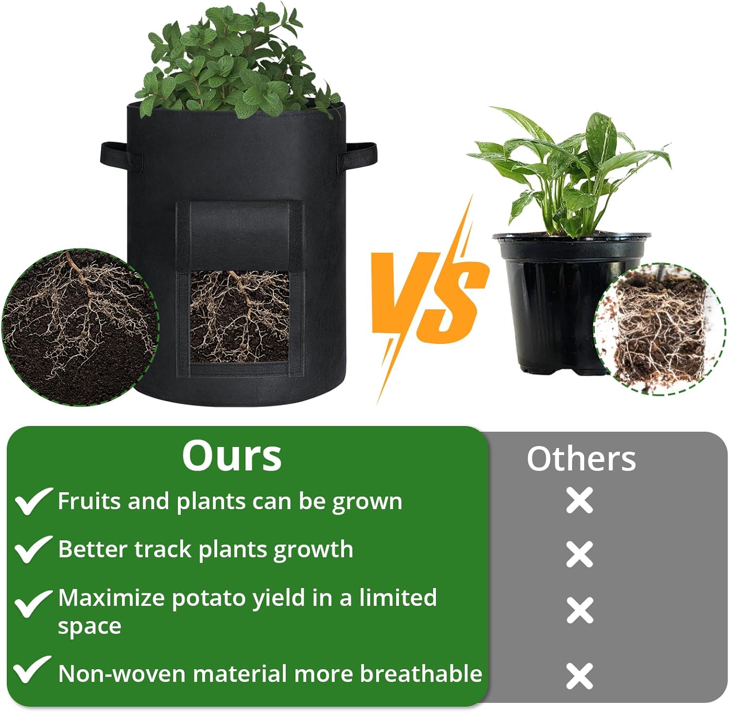 GOTGELIF 6 Pack 10 Gallon Potato Grow Bags with Flap, Thickened Nonwoven Fabric Grow Bags for Growing Potatoes, Carrots, Onion, etc Vegetables, Plants & Fruits - Black magnetic  levitation