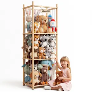 Stuffed Animal Toy Storage, 54.5 Inch Large Wooden Zoo Stuffed Animal Holder, Kids Toy Storage Organizer for Nursery Storage, Toddler Rooms, Playrooms, Bedroom Organization