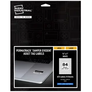 Avery PermaTrack Tamper-Evident Asset Tag Labels, 1/2" x 1", 672 Asset Tags (60534)