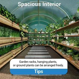 15 x 6.5 FT Large Outdoor Greenhouse - Walk in Plant Growth House with Mesh Windows, Durable PE Cover, Galvanized Steel Frame - Swing Door