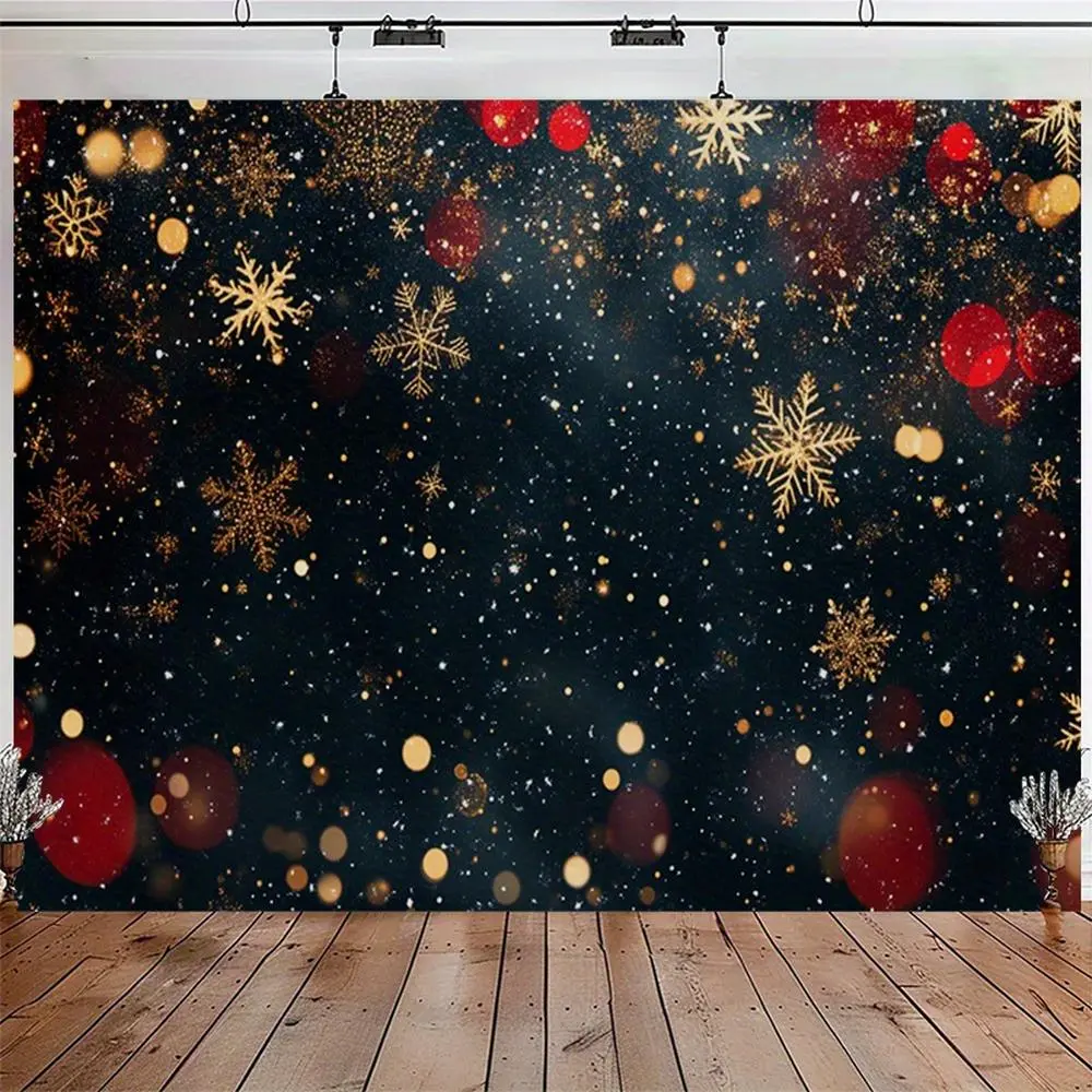 1pc Polyester Christmas Wall Hanging Backdrop Banner - Snowflakes & Bokeh Lights Design, Festival Party Supplies, Party Decoration Supplies, No-Power Multipurpose Indoor/Outdoor Ceremony & Birthday Decor, 1-Piece with Free Accessory Ornaments