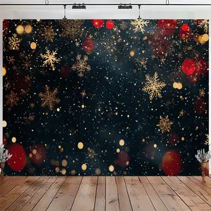 1pc Festive Christmas Polyester Tapestry Backdrop Banner, Snowflakes and Bokeh Lights Design, Multipurpose Indoor Party Decoration, No Power Needed, Includes Free Accessories Ornaments