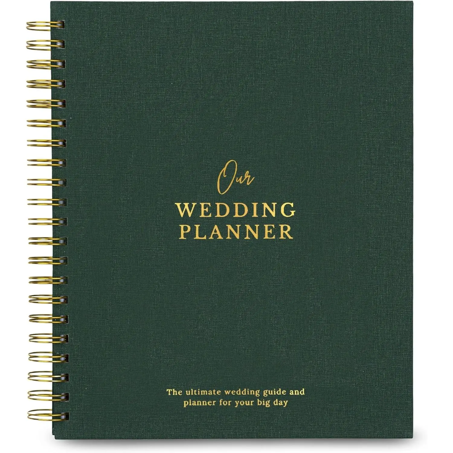 Wedding Planner Book & Organizer - Linen Keepsake Countdown Binder, 9"x11", 144 Pages 157 gsm Smudge-Free Paper, E-Templates Provided, Handy Wallets, Note Sections, Keep Everything Organized for Brides (Green)